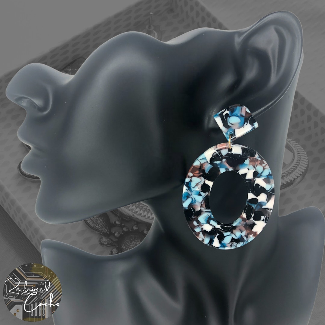 Blue Joy Oval Hoop Drop Earrings